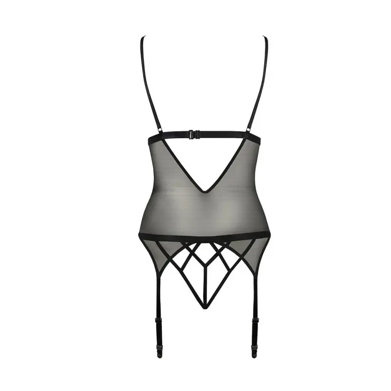 Корсет с открытой грудью Passion DIABOLINA CORSET XXL/XXXL, black, пажи, трусики, полупрозрачный