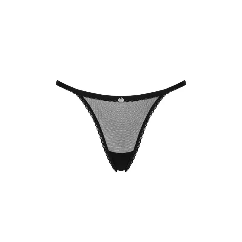 Прозрачные стринги с кружевом Obsessive Celia Noir thong XL/2XL