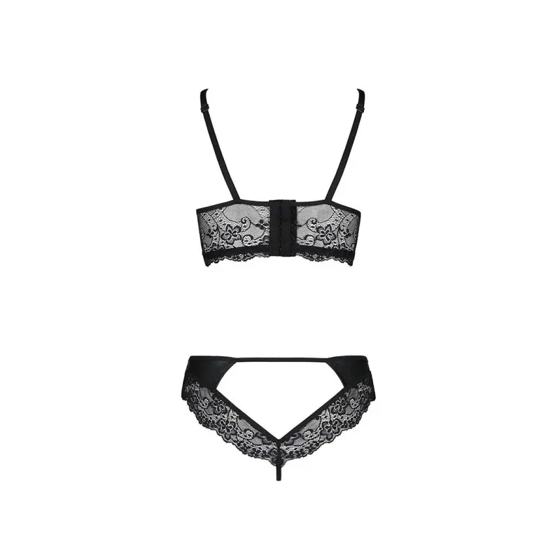 Комплект из эко-кожи с кружевом Passion LOONA SET L/XL, black, бра и трусики