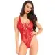 Кружевное боди Leg Avenue Floral lace thong teddy Red, шнуровка на груди, one size