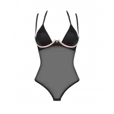 Прозоре боді Obsessive Selinne teddy XS/S Black, дрібна сітка, подвійні бретелі