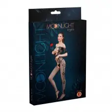 Бодістокінг з доступом Moonlight Model 10 XS-L Black, імітація шнурівки, квітковий декор, відкриті п