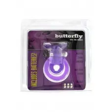 Seven Creations Cock & Ball Butterfly - двойное виброкольцо с бабочкой, 9х1.5 см (фиолетовый)