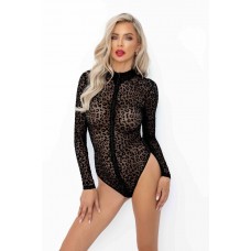 (SALE) Боді Noir Handmade F287 Leopard flock bodysuit with long sleeves - M