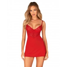 Пеньюар Obsessive Ingridia chemise & thong XL/2XL, червоний, сорочка, стрінги