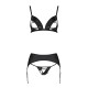 Комплект из эко-кожи Passion MILEY SET L/XL, black, трусики, бюстгальтер, пояс для чулок