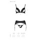 Комплект из эко-кожи Passion MILEY SET L/XL, black, трусики, бюстгальтер, пояс для чулок