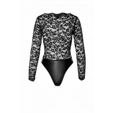 Боді Noir Handmade F296 Psyche, 3XL, мереживо, довгий рукав, низ під латекс, з доступом