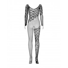 Бодістокінг Obsessive Bodystocking F210 S/M/L black, рукава-мітенки, сітка, кольорове мереживо