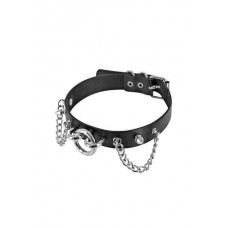 Нашийник ланцюжками, шипами і кільцем Fetish Tentation Choker Rings and Chains, екошкіра