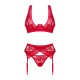 Комплект белья Obsessive Lacelove cupless 3-pcs set M/L Red, бюстгальтер, стринги, пояс для чулок