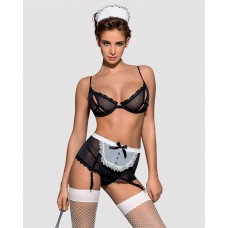 Эротический костюм горничной Obsessive Maidme set 5pcs L/XL, бюстгальтер, пояс с фартуком, чулки, ст