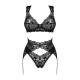 Комплект белья Obsessive Donna Dream 3-pcs set M/L Black, бюстгальтер, стринги, пояс для чулок