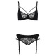 Комплект белья Passion PAULINE SET L/XL, black, стрэпы, лиф, стринги и пояс для чулок