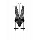 Боді Noir Handmade F297 Libido Deep-V bodysuit with collar, pearl chain and garter - M