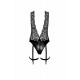 Боді Noir Handmade F297 Libido Deep-V bodysuit with collar, pearl chain and garter - M