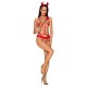 Эротический костюм чертика из стреп Obsessive Evilia teddy red L/XL, боди, чокер, накладки на соски,