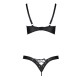 Комплект из экокожи Passion CELINE BIKINI 4XL/5XL black, открытый бра, стринги со шнуровкой