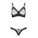 Комплект из экокожи Passion CELINE BIKINI 4XL/5XL black, открытый бра, стринги со шнуровкой