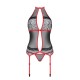 Корсет с пажами Passion SATARA CORSET L/XL red, стринги, кружево, застежки спереди и сзади