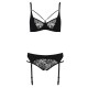 Комплект белья Passion PAULINE SET S/M, black, стрэпы, лиф, стринги и пояс для чулок