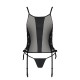 Сетчатый корсет с люверсами и съемными пажами Passion MALWIA CORSET L/XL, black, эко-кожа, стринги