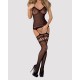 Бодистокинг Obsessive Bodystocking F214 black S/M/L, имитация корсета и чулок на подвязках