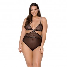 Боді Passion AMBERLY BODY 4XL/5XL black, асиметричний крій, мереживний ліф, золота нитка