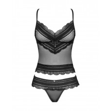 Полупрозрачный набор с украшениями Obsessive Ivannes top & thong L/XL, черный, топ и танга