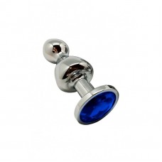 Металева анальна пробка Wooomy Lollypop Double Ball Metal Plug Blue S, діаметр 2,8см, довжина 8,5см