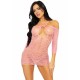 Сукня-сітка з сердечками Leg Avenue Heart net mini dress Pink, зав’язки, відкриті плечі, one size