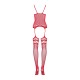 Бодистокинг Obsessive Bodystocking F214 red S/M/L, имитация корсета и чулок на подвязках