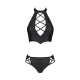 Комплект з еко-шкіри Passion NANACY BIKINI L/XL, black, бра та трусики з імітацією шнурівки