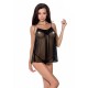 Сорочка прозора бебі дол Passion MELANIA CHEMISE XXL/XXXL, black, трусики, на тонких бретелях