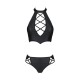 Комплект з екошкіри Passion NANACY BIKINI 4XL/5XL black, бра та трусики з імітацією шнурівки