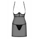 Прозора сорочка з відкритими грудьми Obsessive Pearlove chemise & thong black S/M, трусики