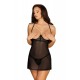 Прозора сорочка з відкритими грудьми Obsessive Pearlove chemise & thong black S/M, трусики