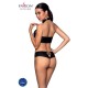 Комплект з еко-шкіри Passion NANCY BIKINI S/M, black, бра та трусики з імітацією шнурівки