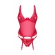 Прозрачный корсет Obsessive Lacelove corset XL/2XL Red, кружево, подвязки для чулок