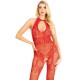 Бодістокінг Leg Avenue Rhinestone Lace and Net Bodystocking Red One Size