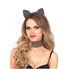 Набір кішечки зі стразами Leg Avenue Cat ear headband & choker set, широкий чокер та вушка