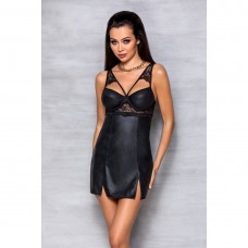 Бэби-долл из эко-кожи и кружева Passion LOONA CHEMISE S/M, black