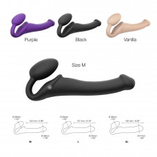 Безремневой страпон с вибрацией Strap-On-Me Vibrating Black M, диаметр 3,3см, пульт ДУ, регулируемый