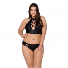 Комплект з екошкіри Passion NANACY BIKINI 6XL/7XL black, бра та трусики з імітацією шнурівки