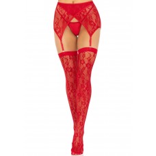 Панчохи Leg Avenue Leg Avenue Lace thigh highs & garterbelt Red One Size