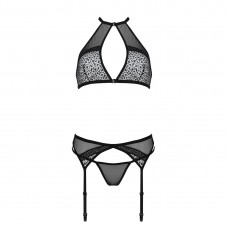 Комплект белья Passion SATARA SET XXL/XXXL black, топ, пояс для чулок, стринги