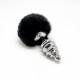 Металева анальна пробка Кролячий хвостик Alive Fluffy Twist Plug L Black, діаметр 3,8 см