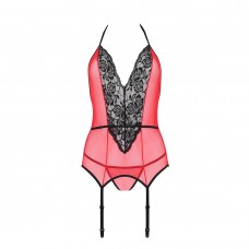 Корсет с пажами для чулок Passion PEONIA CORSET S/M red, стринги