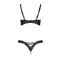 Комплект из экокожи Passion CELINE BIKINI L/XL, black, открытый бра с лентами, стринги со шнуровкой