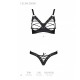 Комплект из экокожи Passion CELINE BIKINI L/XL, black, открытый бра с лентами, стринги со шнуровкой